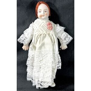 Vintage Italian Porcelain Communion Doll Lace Dress Catholic Religious Doll 7.5”